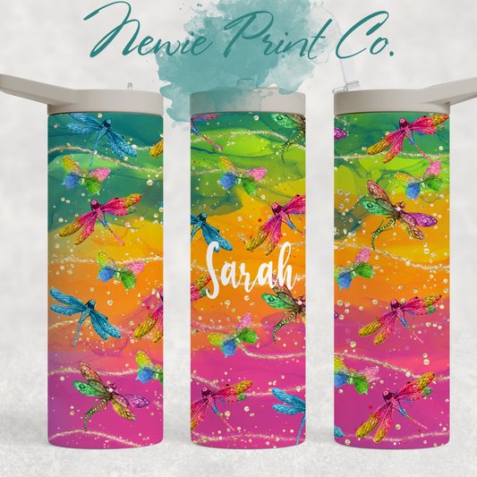 Dragonfly - Personalized Insulated 20oz Dusty Pink Dual Lid Drink Bottles - Printed