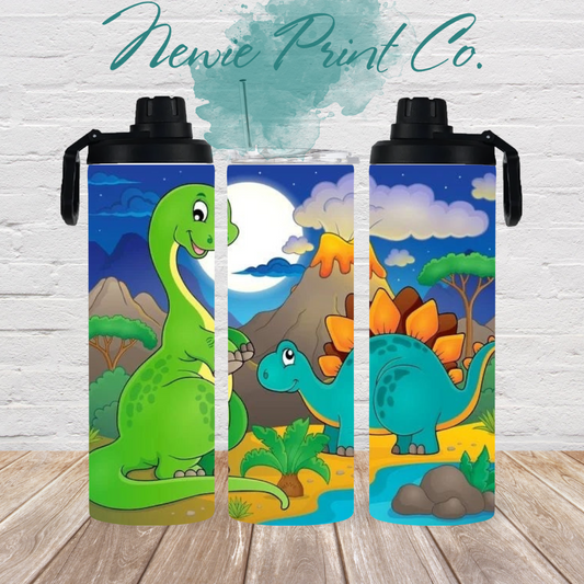 Dinosaur - Personalized Insulated 20oz Wide Mouth Black Dual Lid Drink Bottles - Printed